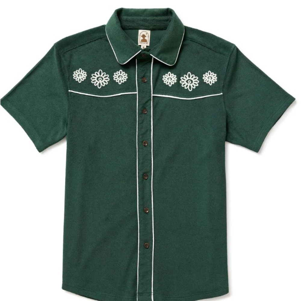 Green Western Shirt with Floral Embroidery